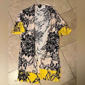 Bel Kazan Floral Open-Front Cardigan - Black and Yellow